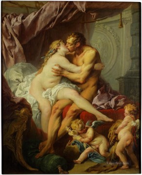 Desnudo Painting - Hércules y Omfala oscuros Francois Boucher Clásico desnudo